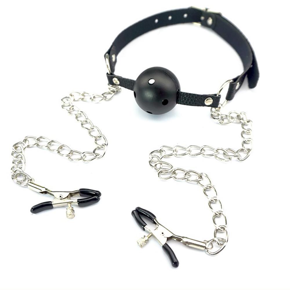 Adult Sex Products  Women's Mouth Stoppers with Chains Breast Clip Props Couples Flirting and Fun Sex Toys SM Sex Tool for Woman
