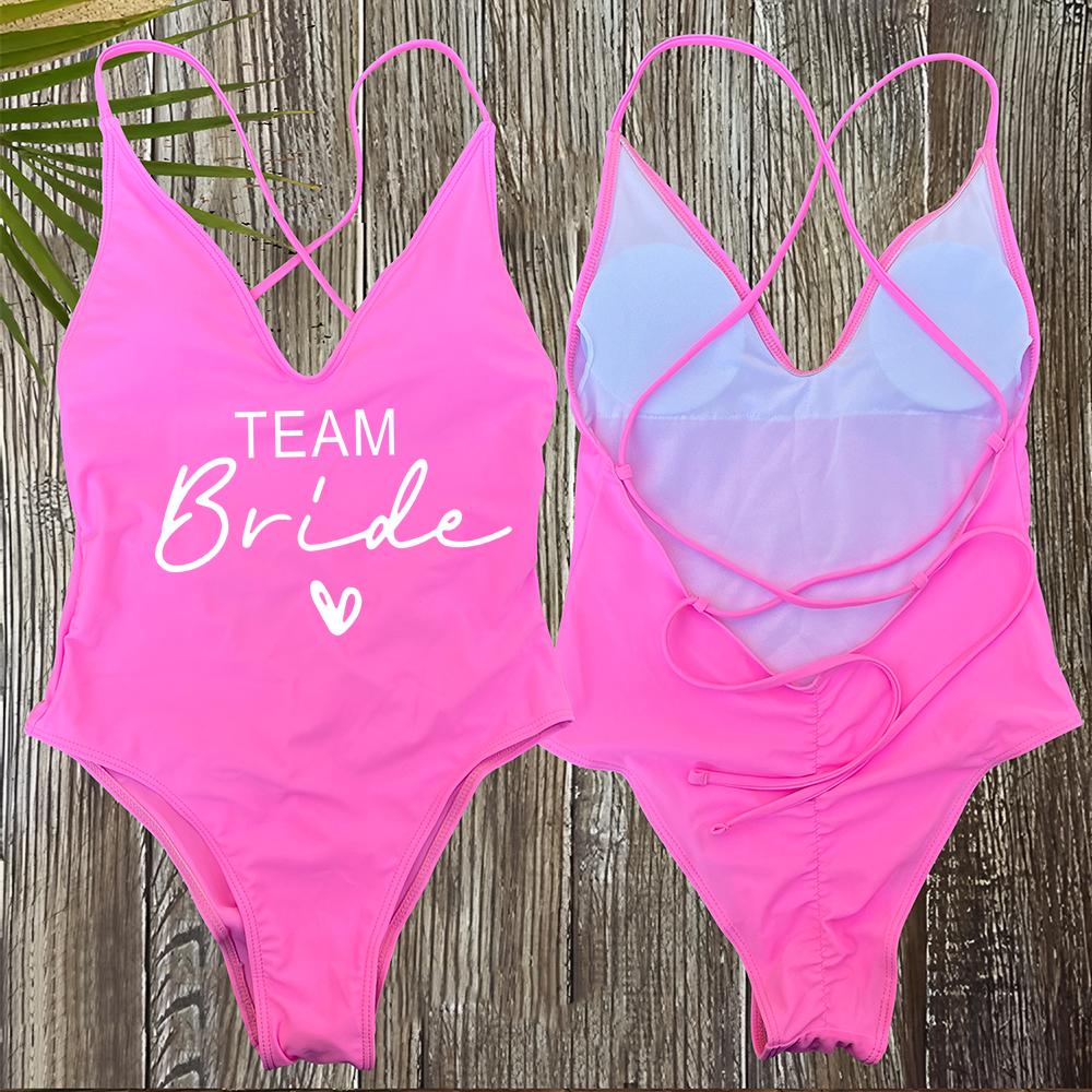Sexy Padded One Piece Swimsuit Women Team Bride Swimwear Bikini Summer Bathing Suit Plus Size Beachwear Bachelorette Party Lady