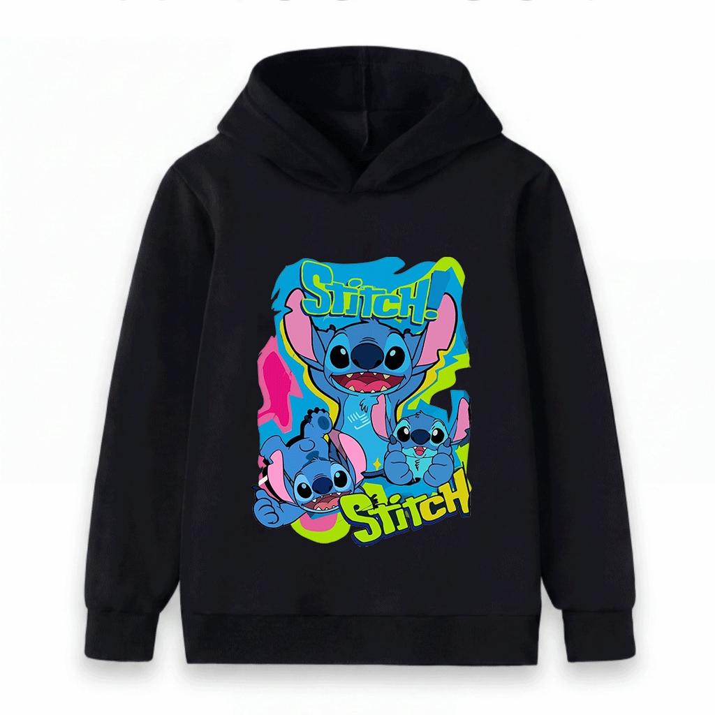 Kids Boys Girls Hoodie Cute Cartoon Stitch Printed Long Sleeve Pullover Sweatshirt Casual Tops for Toddlers