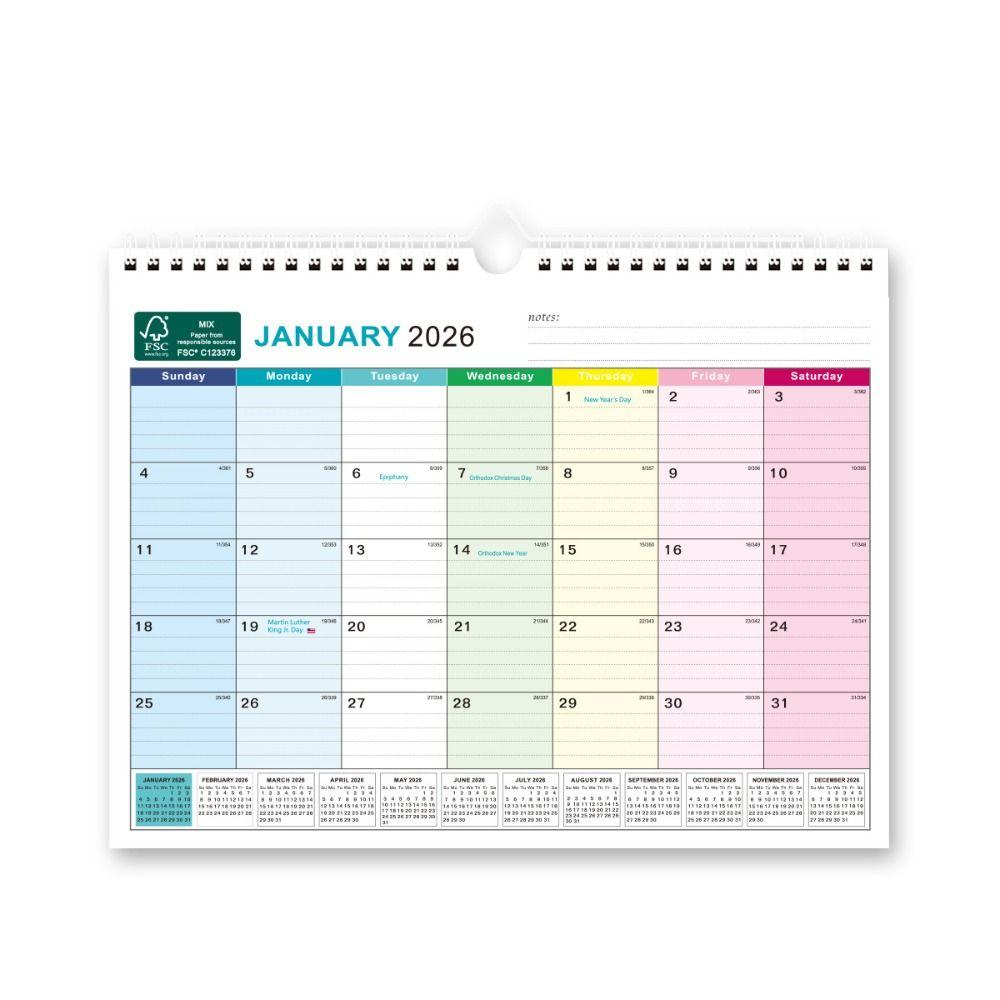 Holidays Marked Wall Calendar Thick Paper Hanging Calendar Colorful English Calendar Home