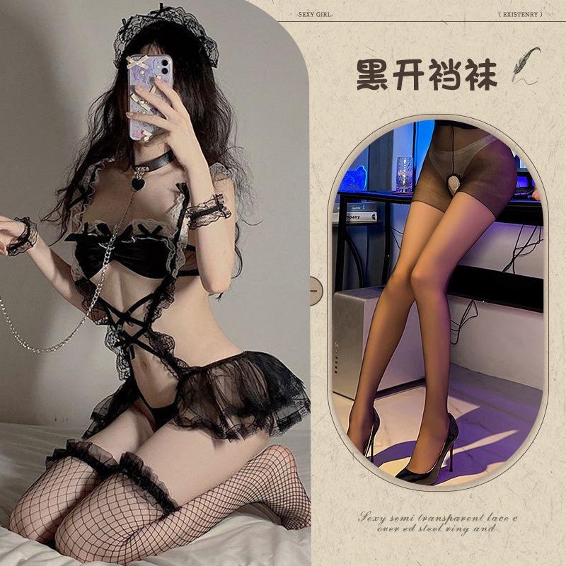 Sexy lingerie Passion maid uniform small breasts show big free crotch temptation mesh skirt underwear