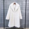 Womens Faux Fur Coat Mid-Length Winter Outerwear Street Style Polo Neck No Hood