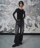 Woman Women'S Loose Flare Denim Pants [Washed Black]