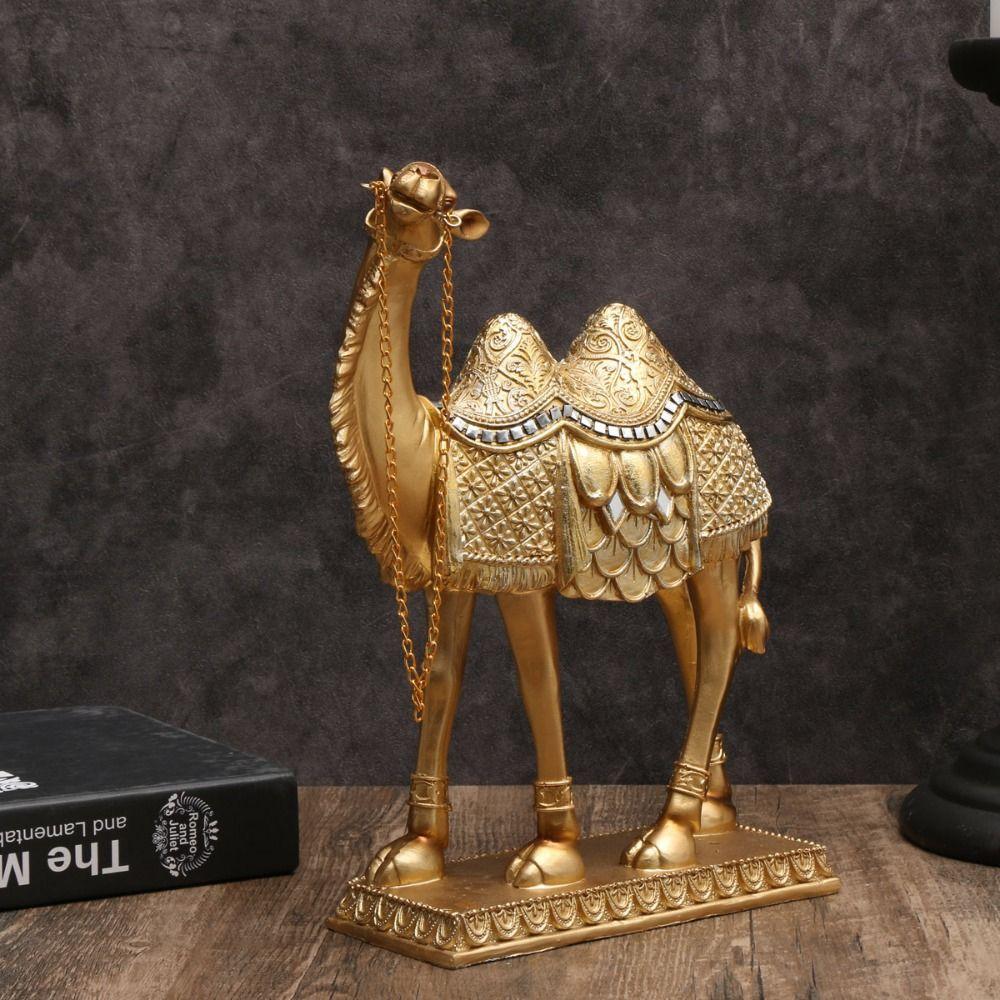 Classic Standing Camels Sculpture Elegant Feng Shui Ornaments Golden Camel Statue  Valentine'S Day