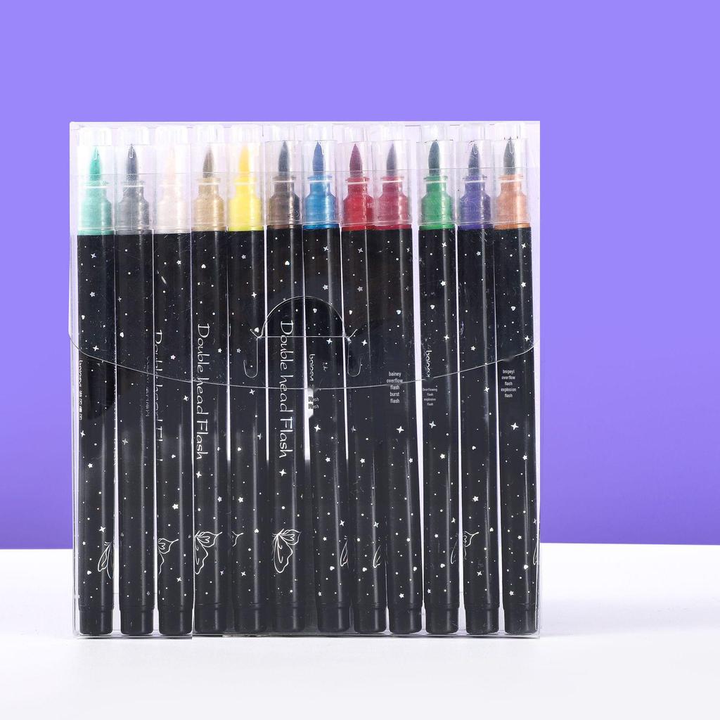 Children's Glitter Marker Pen: Dual-tip, Single-color, Thick Soft Brush, Pearlescent, Fade-resistant, Shiny Art Tool