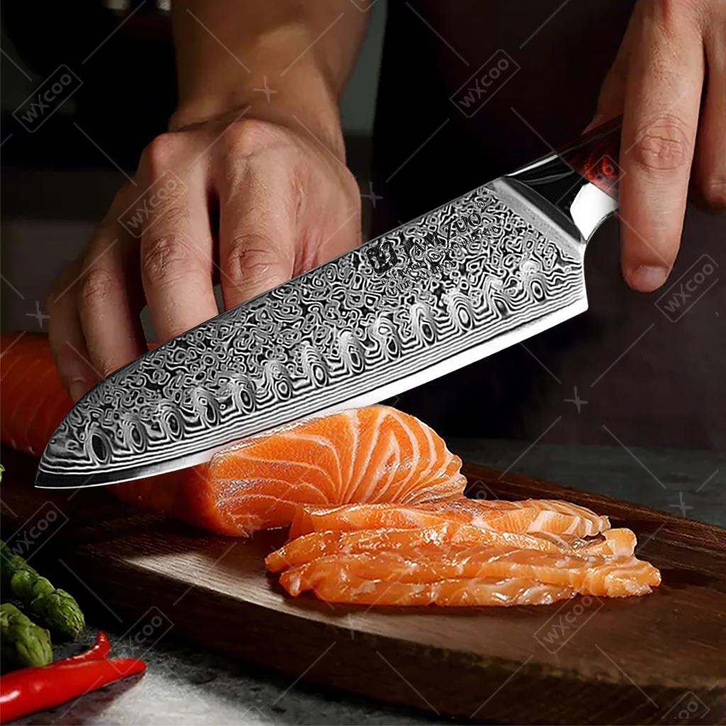WXCOO 7inch Santoku Knives Kitchen Japanese Damascus Steel VG10 Meat Cutting Fruit Knife Kitchen Cooking Knife Wooden Handle