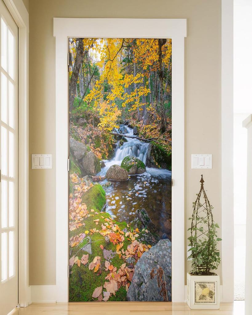 9Stlye Bookcase Peel and Stick Door Sticker Mural Self-Adhesive, Removable Waterproof Vinyl Door Decal for Bedroom and Living Room Wall Decoration