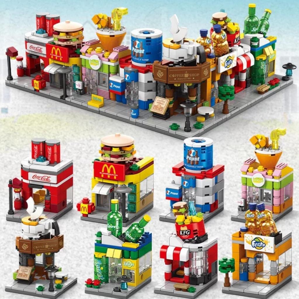 Dynamic Cityscape Building Block Toys - Coffee, Cola, and Convenience Store Models for Kids