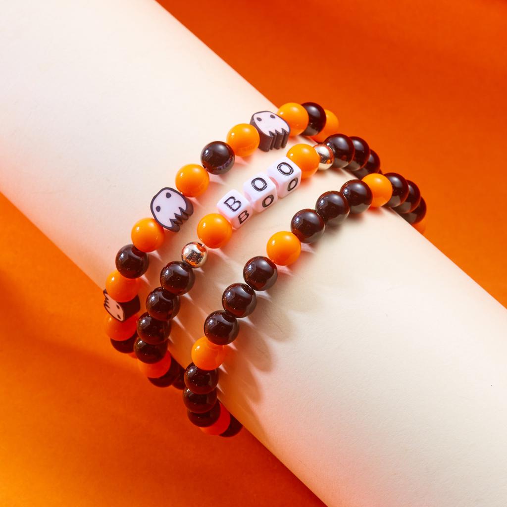 Halloween Gothic Skull Bat Bracelets for Women Handmade Polymer Clay Beaded Pumpkin Pendant Bracelet Party Jewelry Accessories