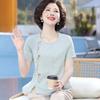 2026 Summer Cotton Linen Chinese Style T-Shirt for Middle-Aged Women - Short Sleeve Mother's Top