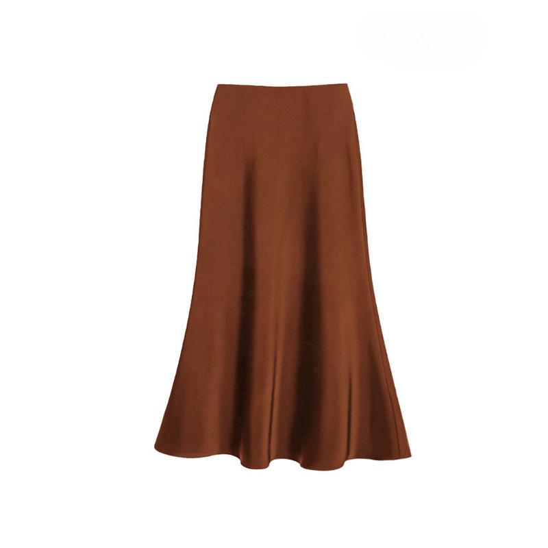 Satin High Waisted Midi Skirts for Women Hidden Elasticized Waistband A Line Flared Skirt Women's Spring Summer Silk Cocktail Flowy A-Line Skirts