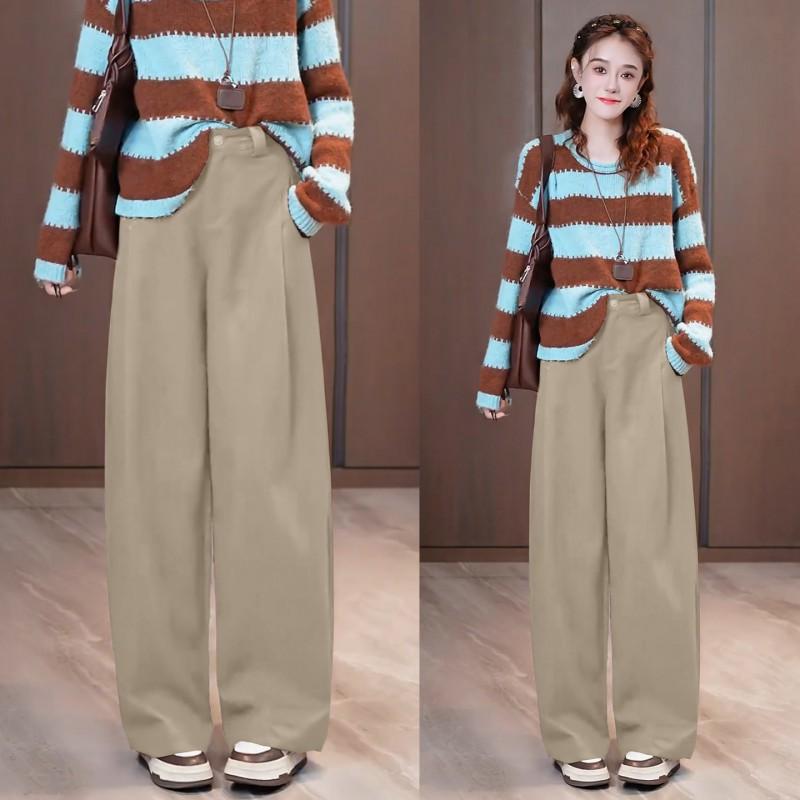 Womens 2026 Wide-Leg Casual Trousers High-Waist Relaxed Fit Banana Pants With Drape Effect