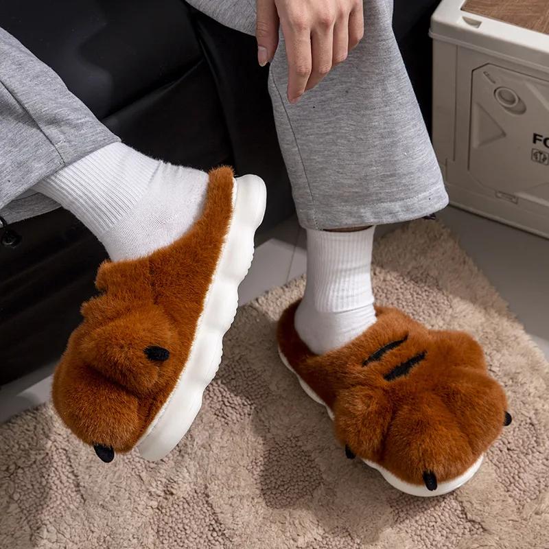 Fashion Soft Comfortable Warm Tiger Slippers Women Brown Animal Paw Shoes Female Male Unisex Creative Cartoon Plush Slipper Home Shoes