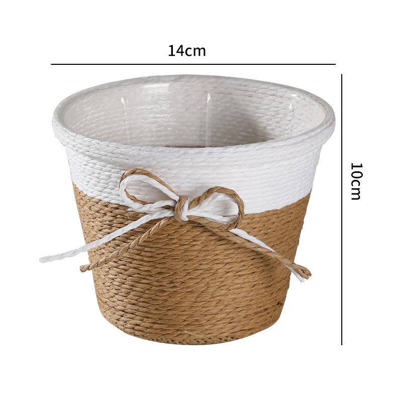 19.5cm Paper Rope Braided Fresh Flower Pot Decorative Basket Woven Flower Pot Cover Waterproof Simulated Succulent Flower Basket