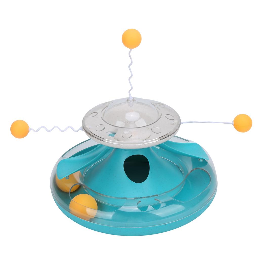 Cat Turntable Leakage Toy Circle Tracking Puzzle Food Dispensing Toy for Indoor KittensLake Blue