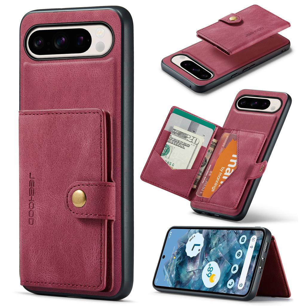 JEEHOOD J01 For Google Pixel 9 Pro XL Case Retro Leather+TPU Phone Cover Detachable Magnetic Card Holder