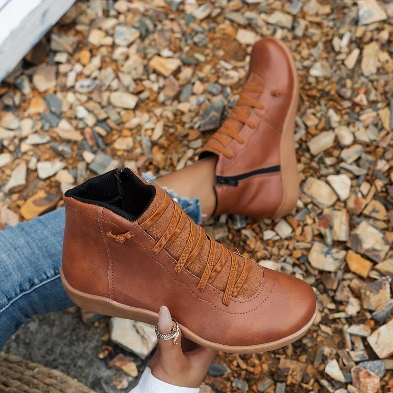 Soft Sole Women's Solid Color Comfort Boots, Round Toe Side Zipper Pull On Daily Footwear