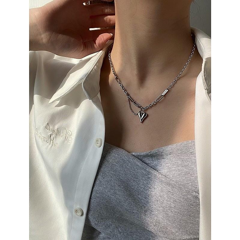 Titanium Steel Heart Pendant Necklace With Cross Chain For Women And Men