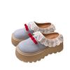 2025 spring bow bag head half slippers women's new platform lace edge loafers heightening versatile muffin shoes