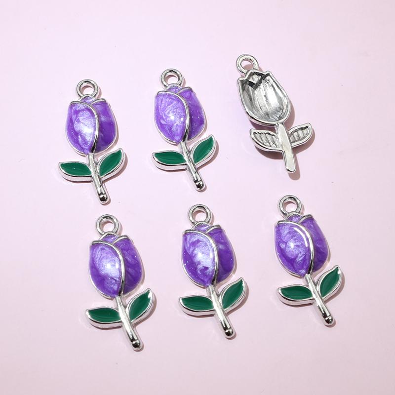 20pcs 21x10mm Enamel Rose Bud Flower Charms Pendant Alloy Metal DIY Jewelry Making Accessories Findings for Necklace Earrings