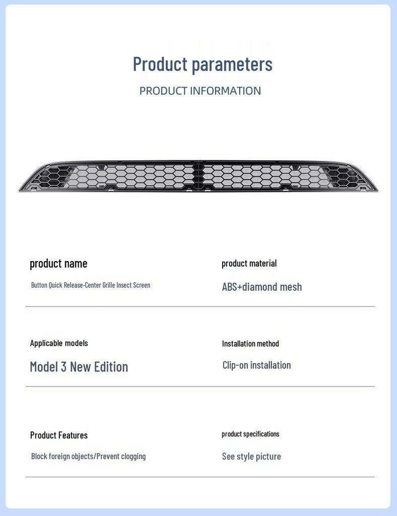 Tesla Model 3/Y Removable Insect Screen Center Air Intake Decor Accessory