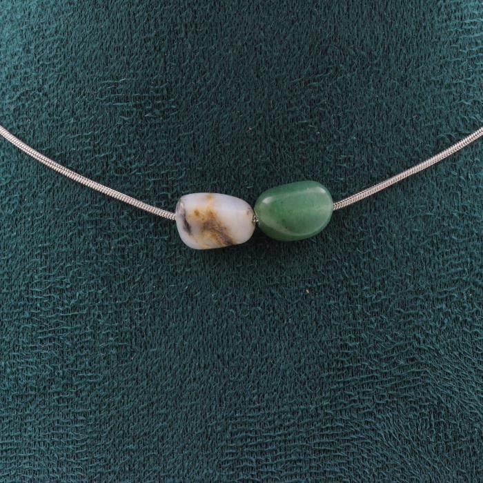 Collier - ABIJOUX - Opale multicolore - 2 perles - Acier inoxydable - Longueur personnalisable