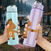 1PC Two Brown Horse Cartoon Print 750ml Color Plastic Sports Water Bottle Leakproof Flip Straw Lid Suitable for Sports Office Home Use