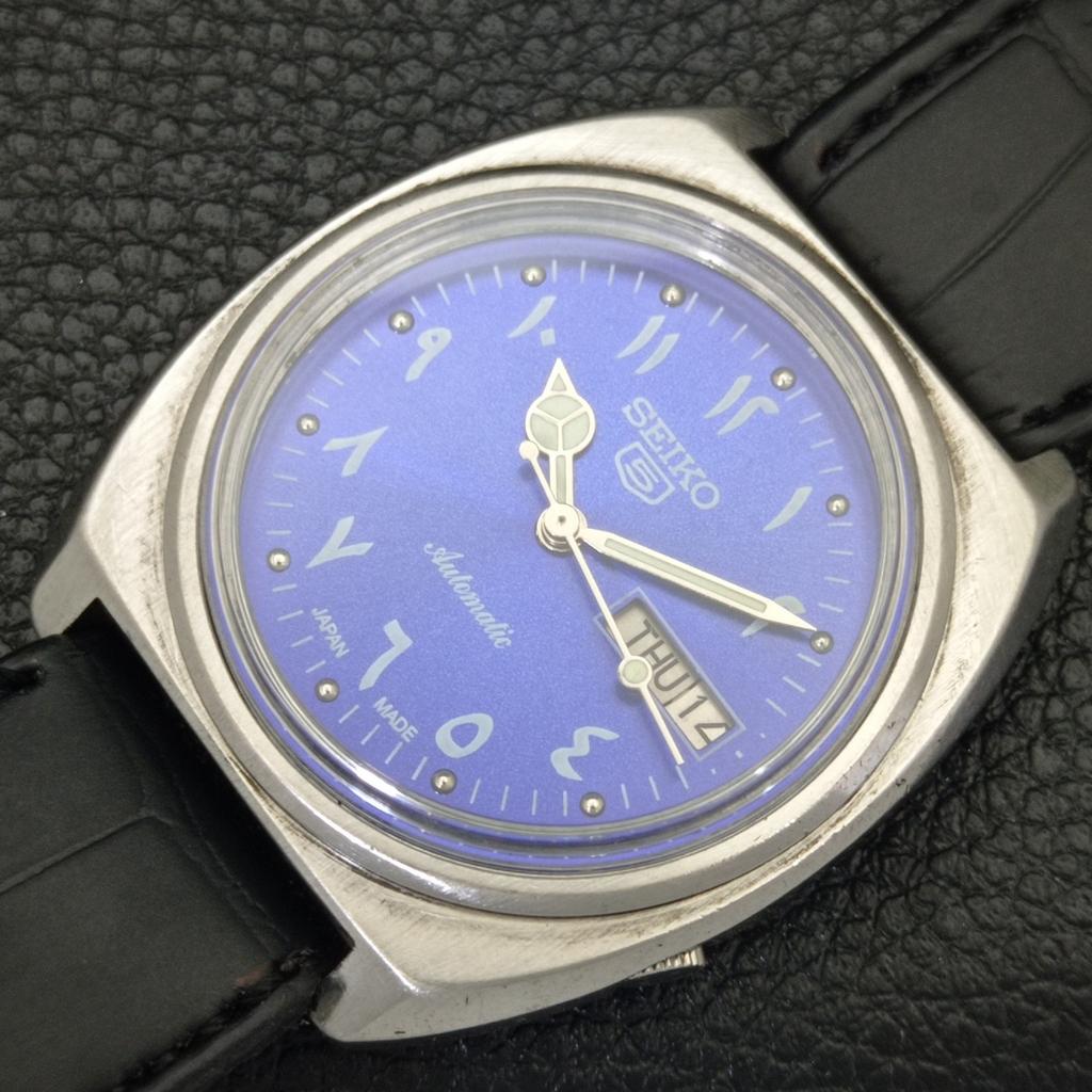 SEIKO 5 AUTOMATIC VINTAGE JAPAN MENS ARABIC BLUE COLOR DIAL WATCH a701376-5 R206a-a701376