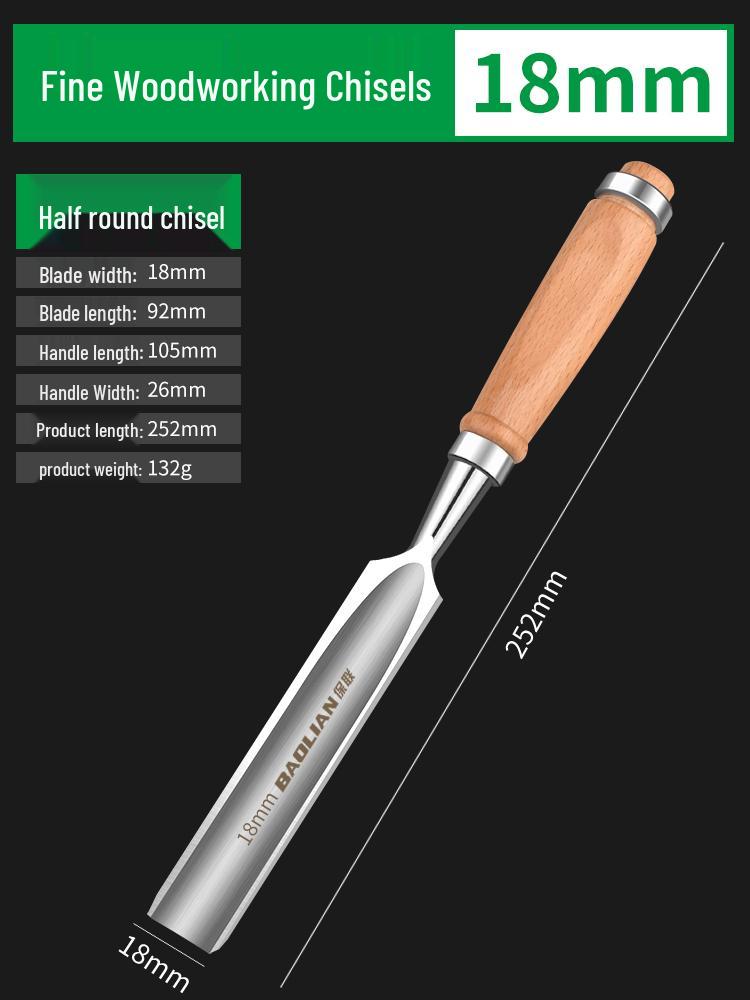 Carpenter's Woodworking Chisel Set with Wooden Handle - Flat, Shovel, Knife, Carving, Grooving, and Planing Tools