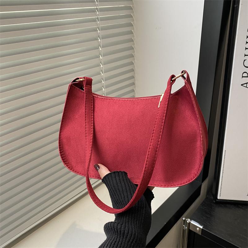 Fashion Texture Red Bag Women's New Suede Single Shoulder Crossbody Bag Small Underarm Hobo Bags