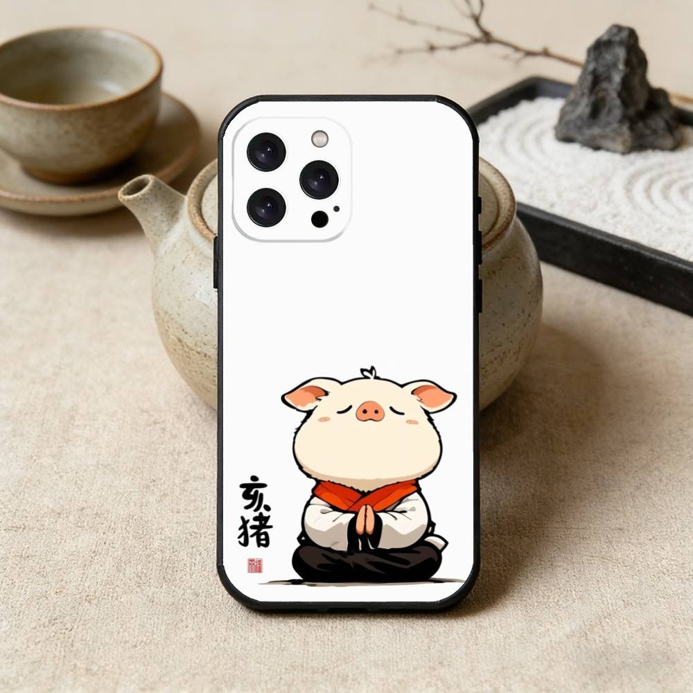 

Cute Chinese Zodiac Phone Case For iPhone17,16,15,14,13,12 Plus,Max Soft Silicone Black Cover iPhone15promax