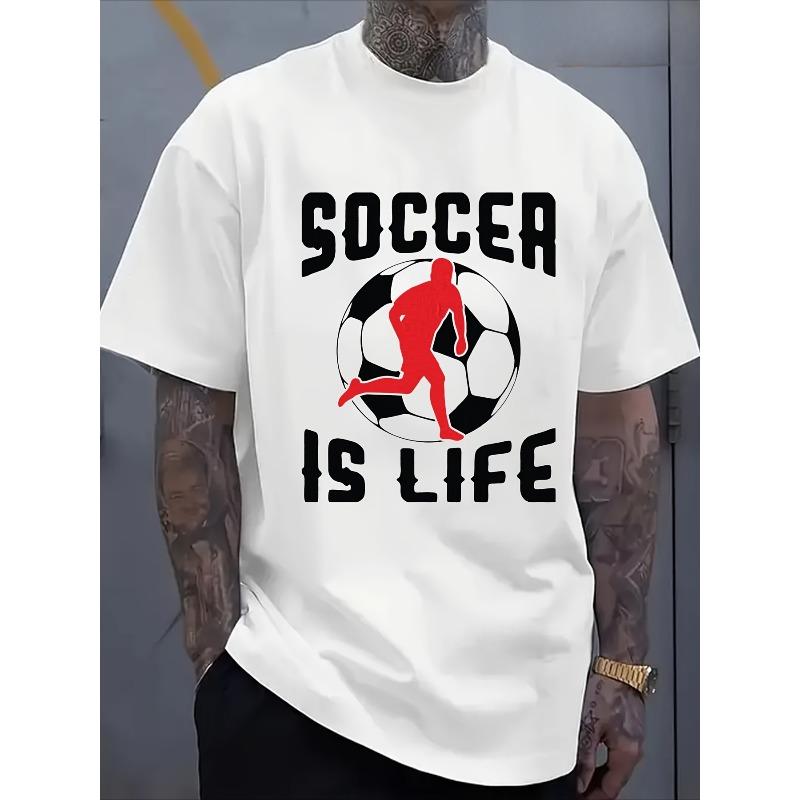 

Men S Soccer Life Tee T-shirt | Comfortable Loose T-shirt with Fashionable Print, Casual Style, Crew Neck, Short Sleeve, Soft Breathable Fabric 4XL білий