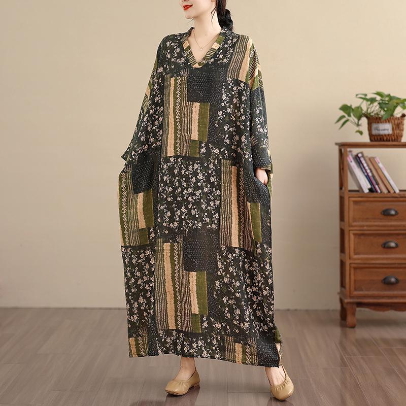 DIMANAF New 2026 Women Long Dress Plus Size Spring Summer Loose Basic Vintage Oversize Long Sleeve Maxi Floral