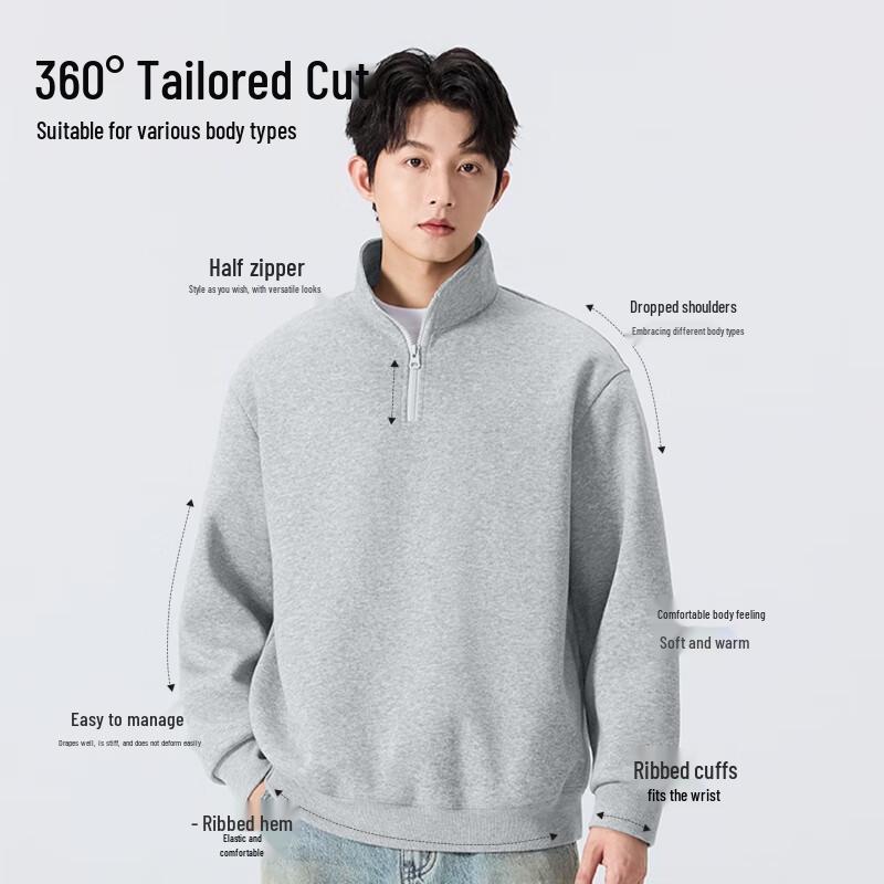 MINISO Unisex Half-Zip Stand Collar Heavyweight Sweatshirt