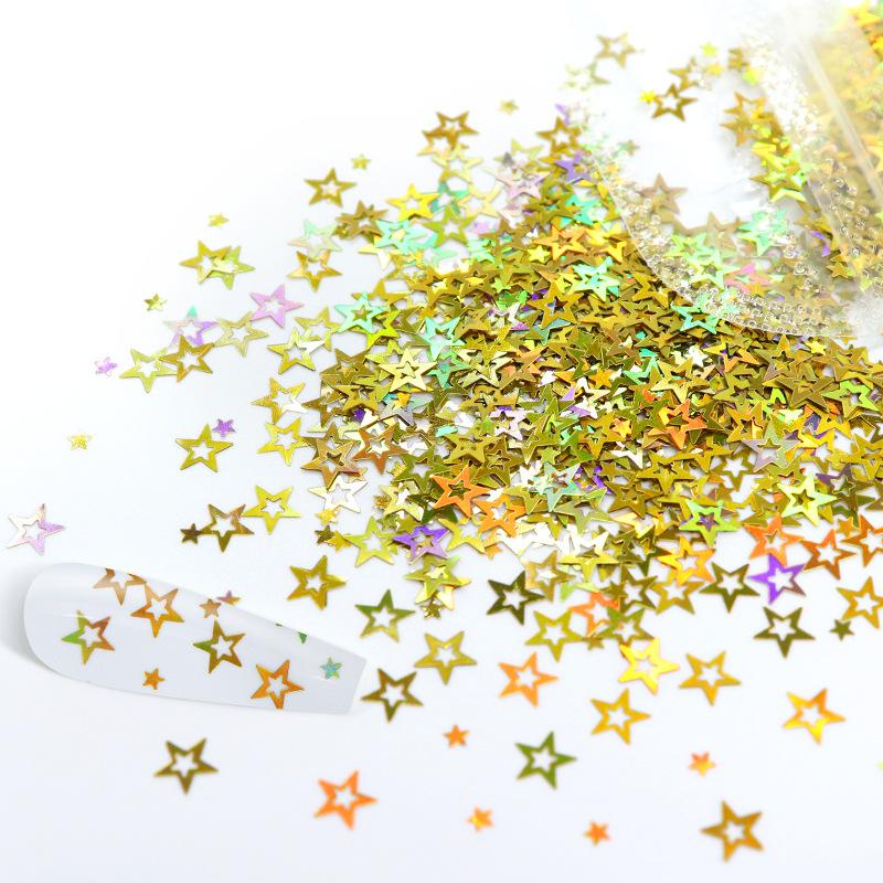 2g/ Bag Hologram Mixed Holloway Pentacle Nail Glitter Flash PET Flake Shaped Glitter for DIY Gel Nail Decoration Accessories