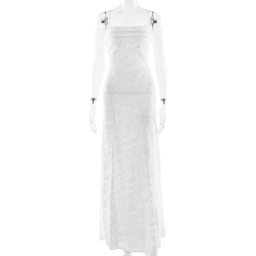 Women's Square Neck Sleeveless Maxi Dress Fitted High Waist Elegant Floral Chiffon Spaghetti Strap Evening Dress