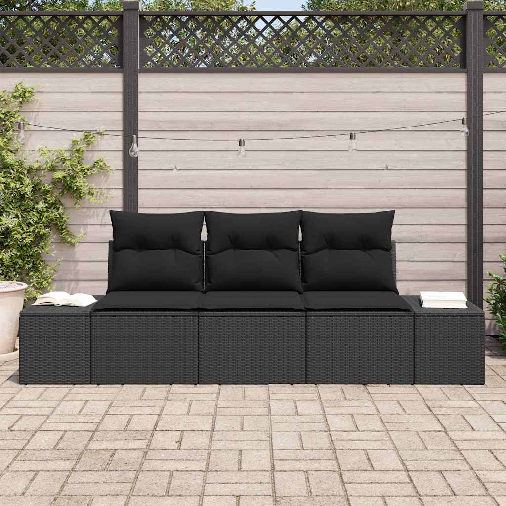 3 Piece Sofa Set with Cushions Black Poly Rattan