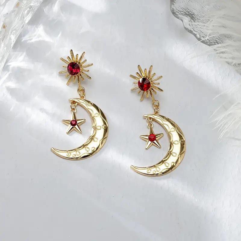 Trendy European Star & Moon Rhinestone Stud Earrings - Fashionable Personality Accessory