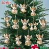 12Pcs Christmas Ornaments Vintage Wooden White Angel Pendant Merry Christmas  Year Pendant Gift Xmas Tree Decor Supplies