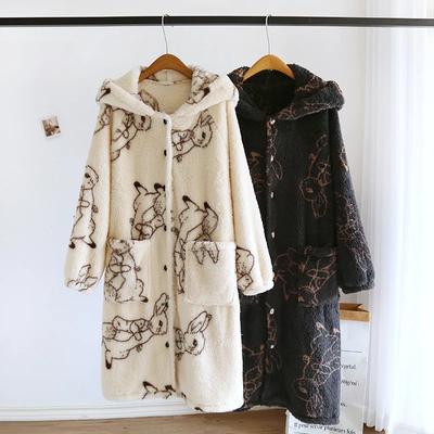 New Autumn and Winter Couple Nightgown Flannel Plush Thickened Bathrobe Men's and Women's Extended Home Fur Robe
