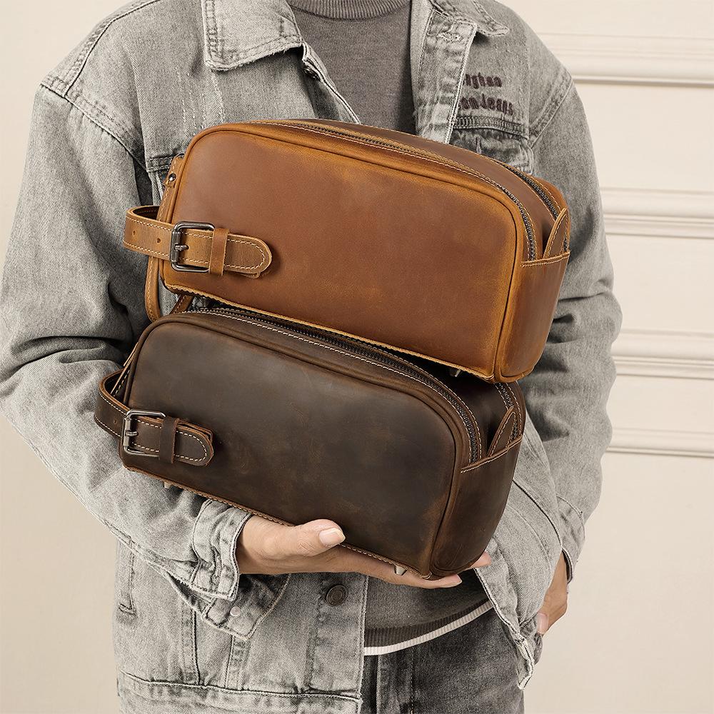 Leather Wash, Wash, Cover Layer, Cowhide, Travel, Business, Handbag, Cowhide Storage Bag, New Style