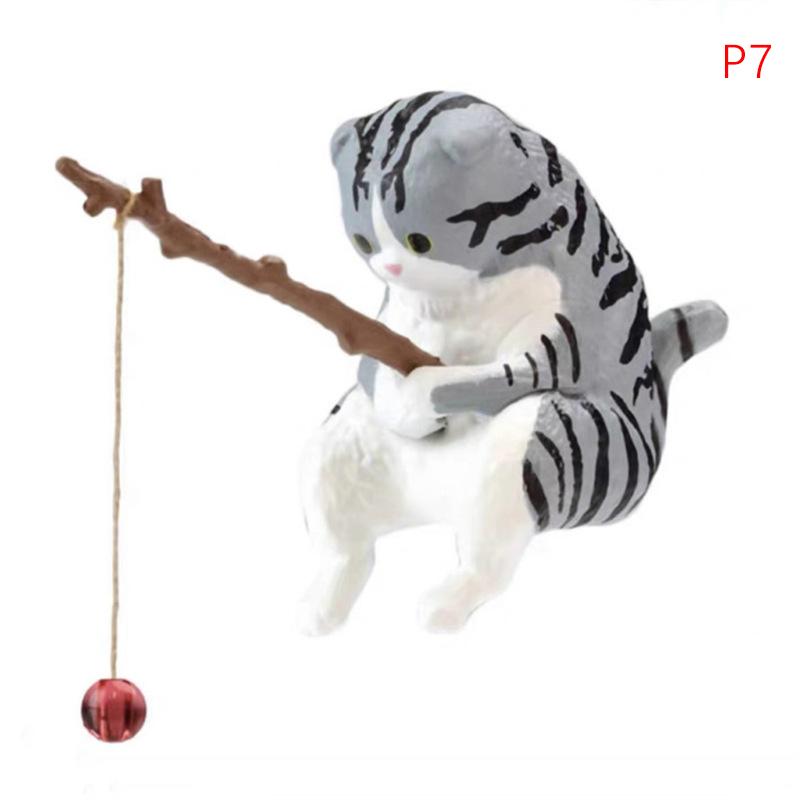 1Pc Fishing Cat Ornaments Aquarium Decor Fish Landscaping Cartoon Fishing Cat Statue Mini Resin Figurine Home Decoration