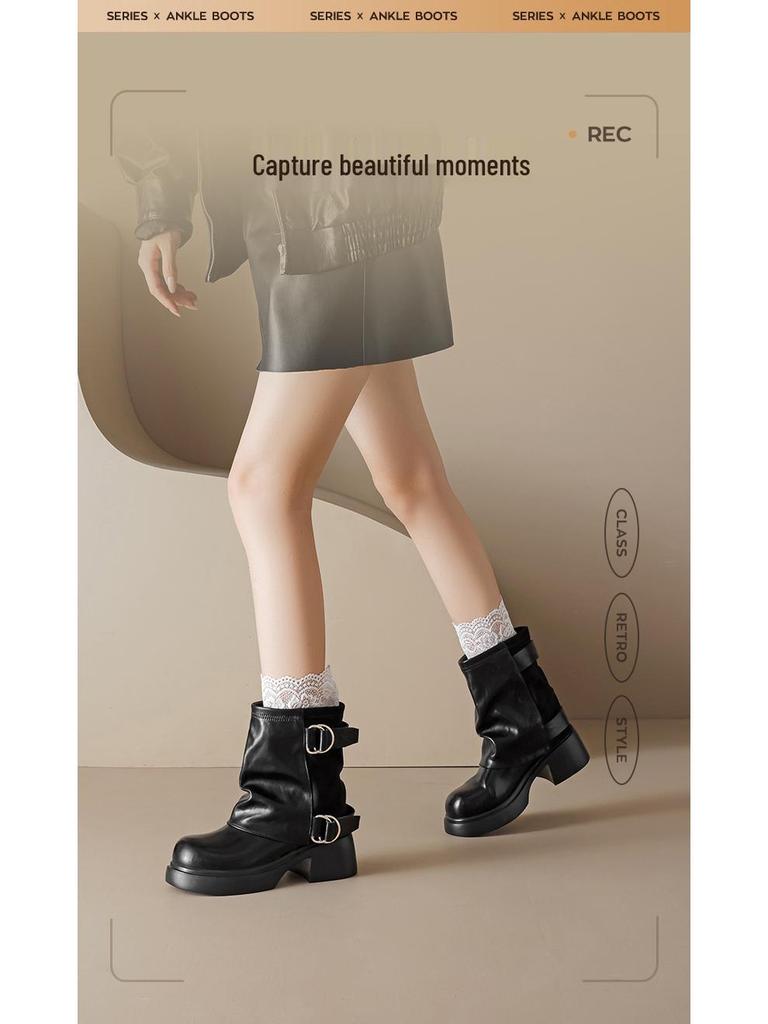 Augusden Women's Black Martin Boots 2025 - New Autumn Thick Sole Ankle Boots