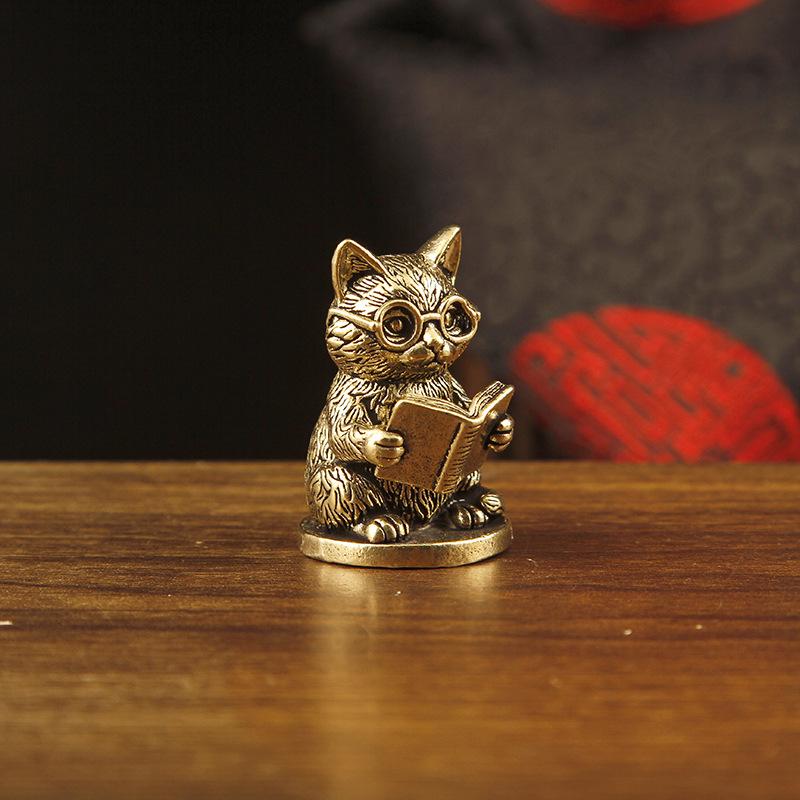 Solidny Mosiężny Kot Statuetka Mini Kotek Kot Miniaturowe Figurki Zwierzęta Figurki Rękodzieło Ozdoba Biurka Akcesoria do Dekoracji Domu