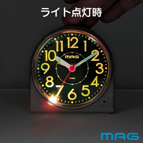 MAG Alarm Clock, Compact, Analog, Easy-to-Read, Quiet, Continuous Second Hand, Electronic Sound, Alarm, Snooze, Light, Champagne Gold, Noah Precision