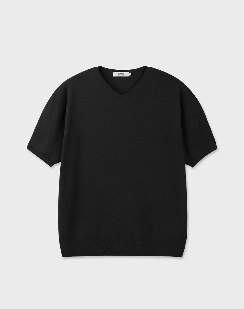 WORK ON BODY OFF Cool Bamboo Semi-Overfit V-Neck Short Sleeve Knit [Black]