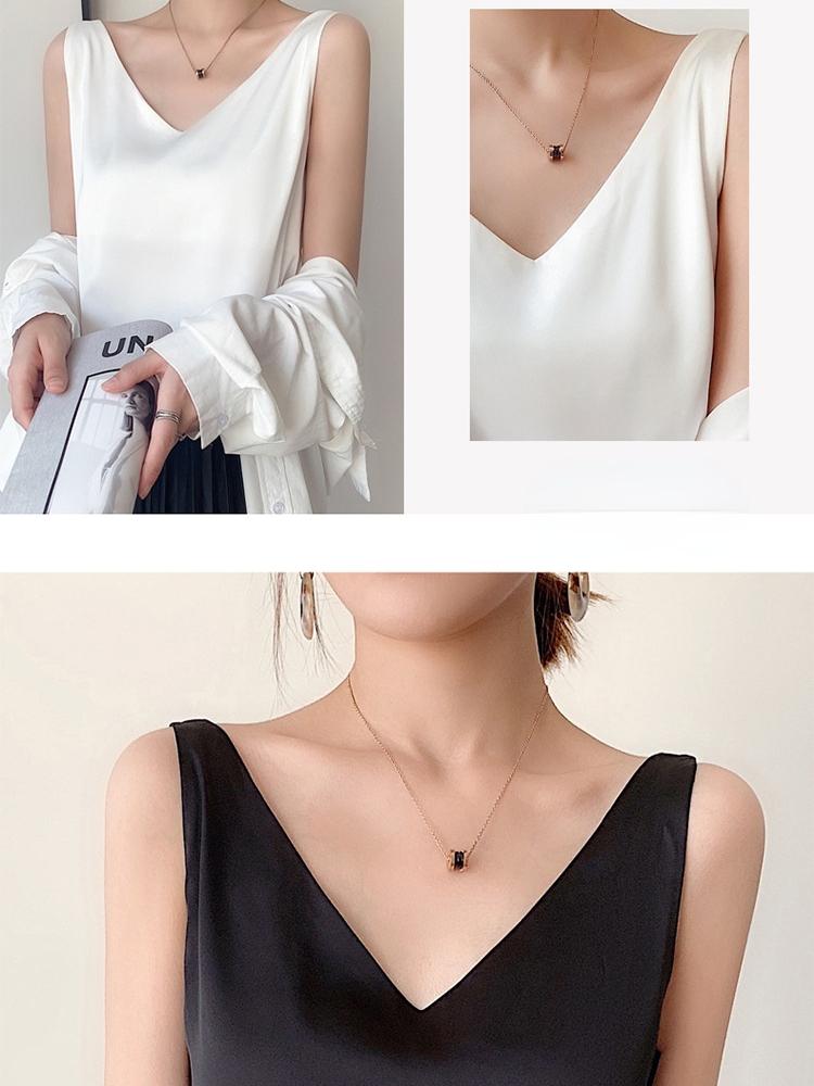 Canotta da donna con cinturino e scollo a V, canotta basic in seta senza maniche, canotta estiva femminile taglie forti