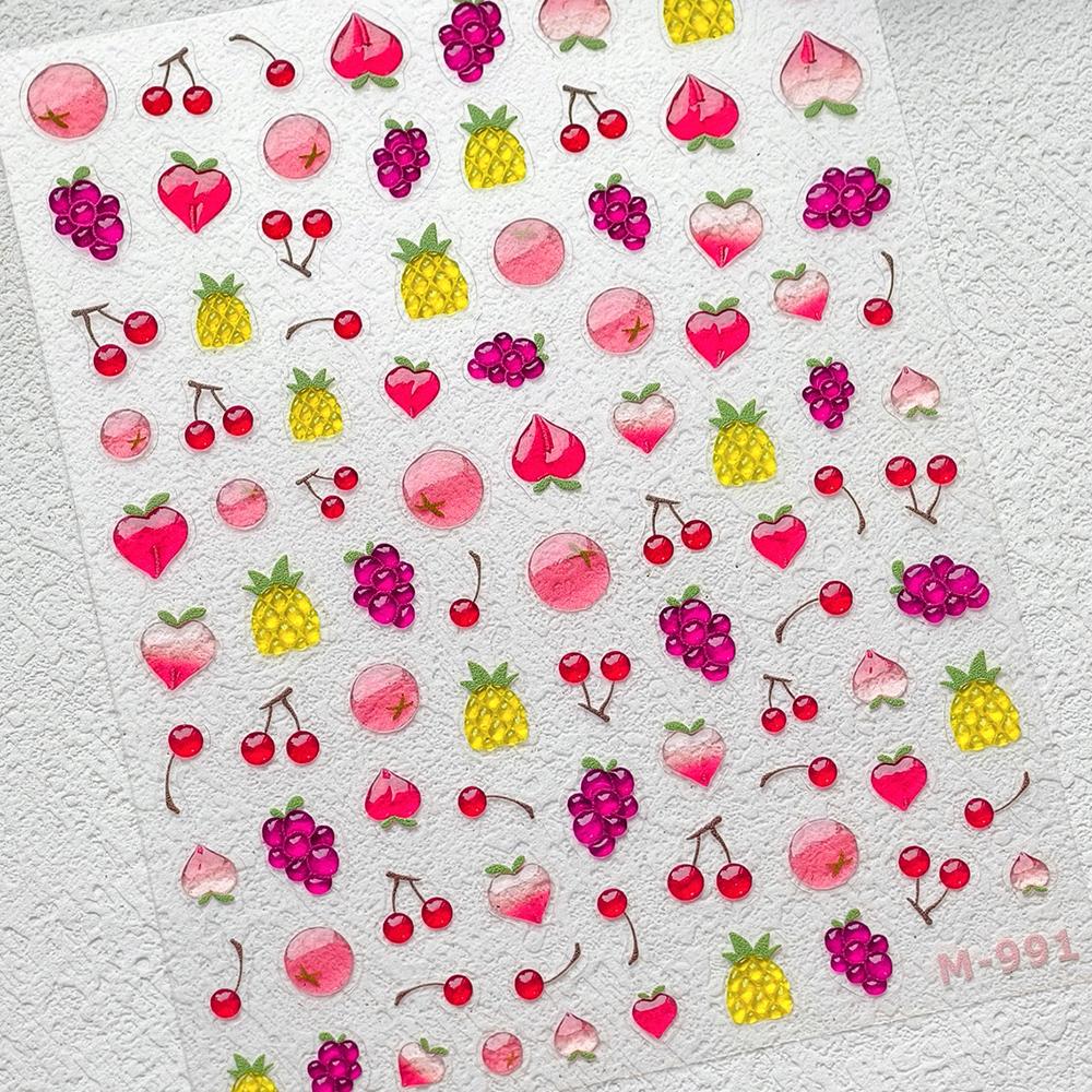 Juicy Red Jelly Tomato Nail Art Sticker Cute Bowknot Glitter Star 5D Fruit Self Adhesive Nail Art Decals for DIY