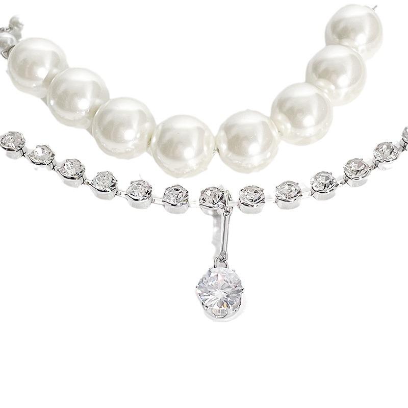 Luxury Double-Layer Clavicle Chain Necklace with Pearls and Diamonds