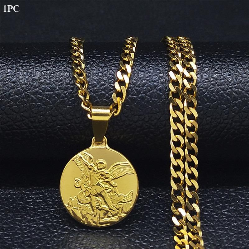 1 Pezzo Arcangelo St. Collana a Catena in Acciaio Inossidabile di Michael Collana con Ciondolo Dorato da Donna/Uomo Gioielli